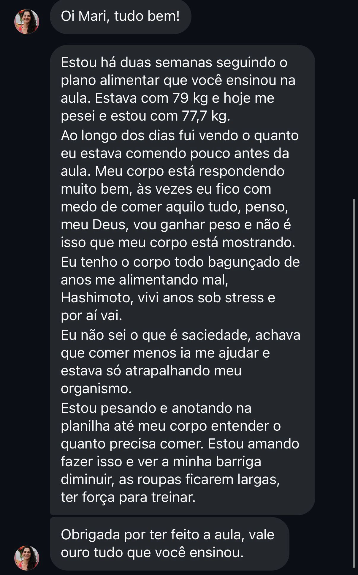Depoimento real de aluna 3